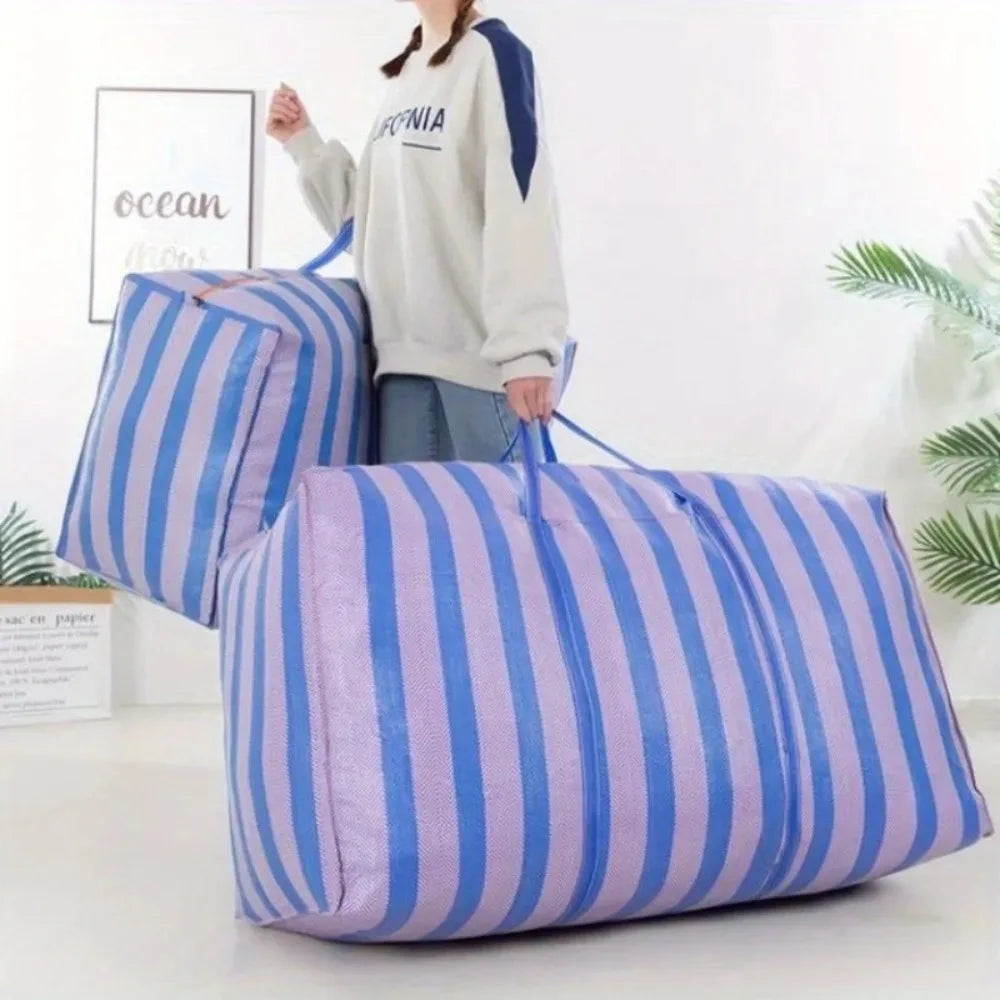 180L Large-capacity Car Travel Storage Bag, 2026Thickened Blue and White Nylon Bag, Duffel Bag, Portable Moving Bag