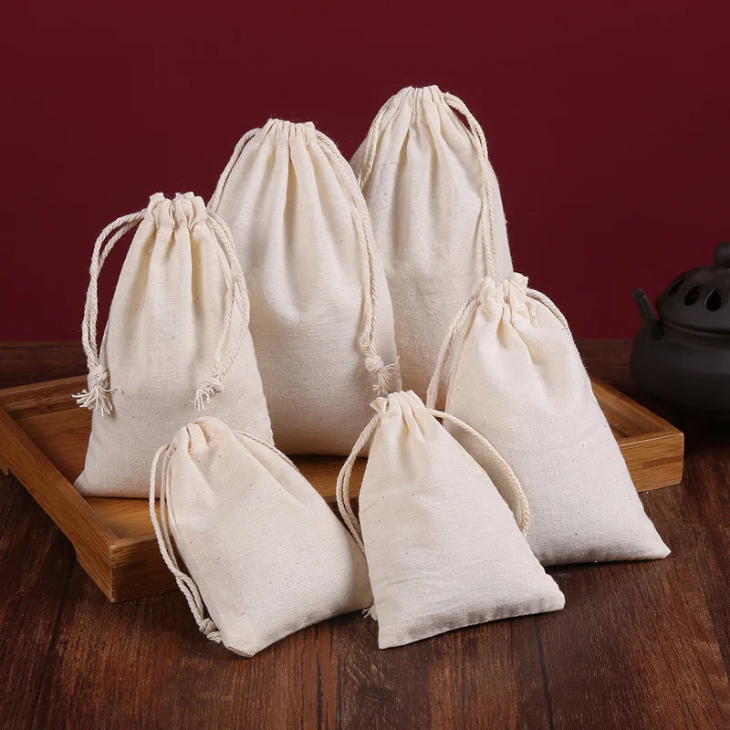 50/100 Pcs/Lot 100% Cotton Drawstring Storage Bags for Gift Package Christmas Party Wedding Craft Packing Plain Pouches