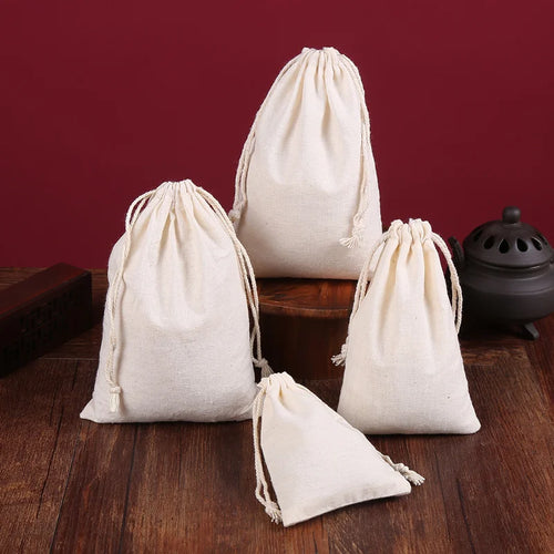50/100 Pcs/Lot 100% Cotton Drawstring Storage Bags for Gift Package Christmas Party Wedding Craft Packing Plain Pouches